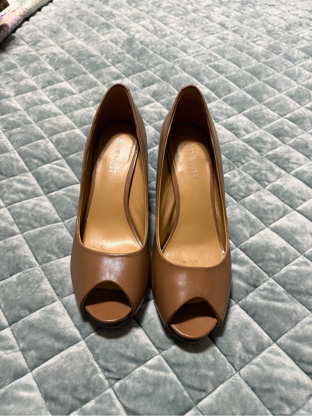Nine West Tan Brown Peep-Toe Pumps